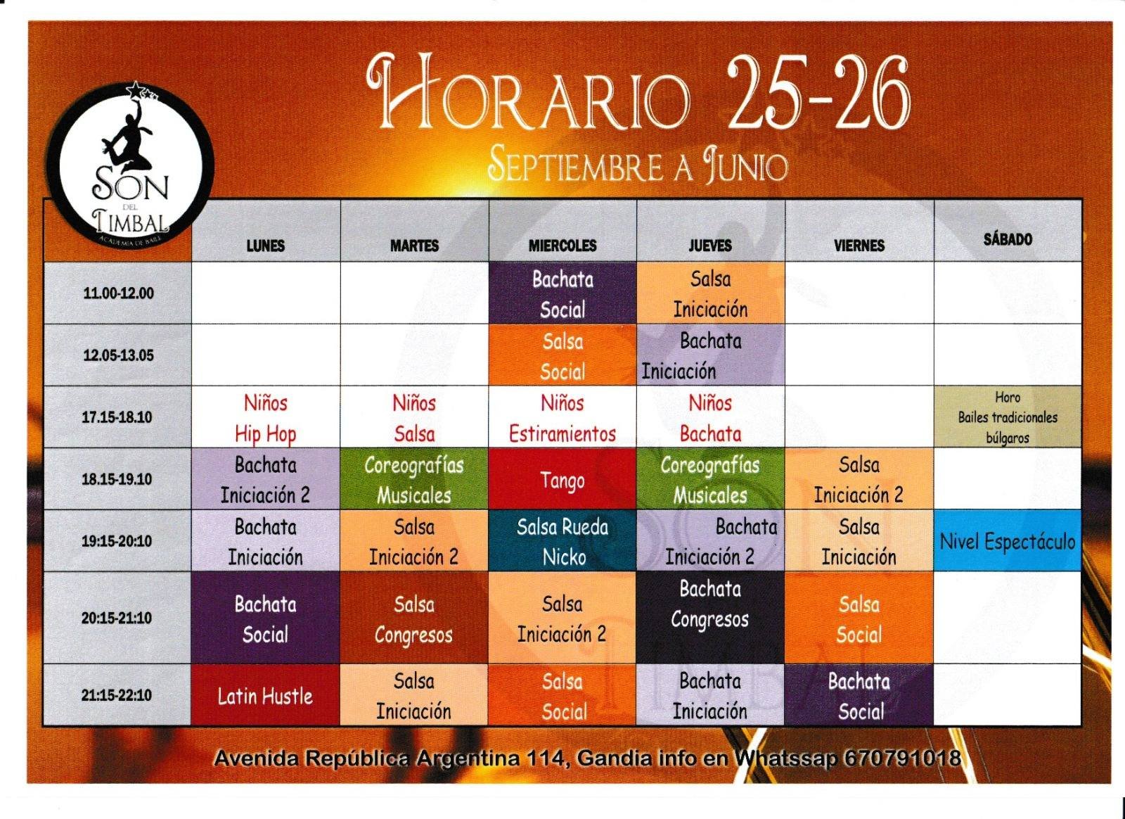horarios clases de Baile 2026